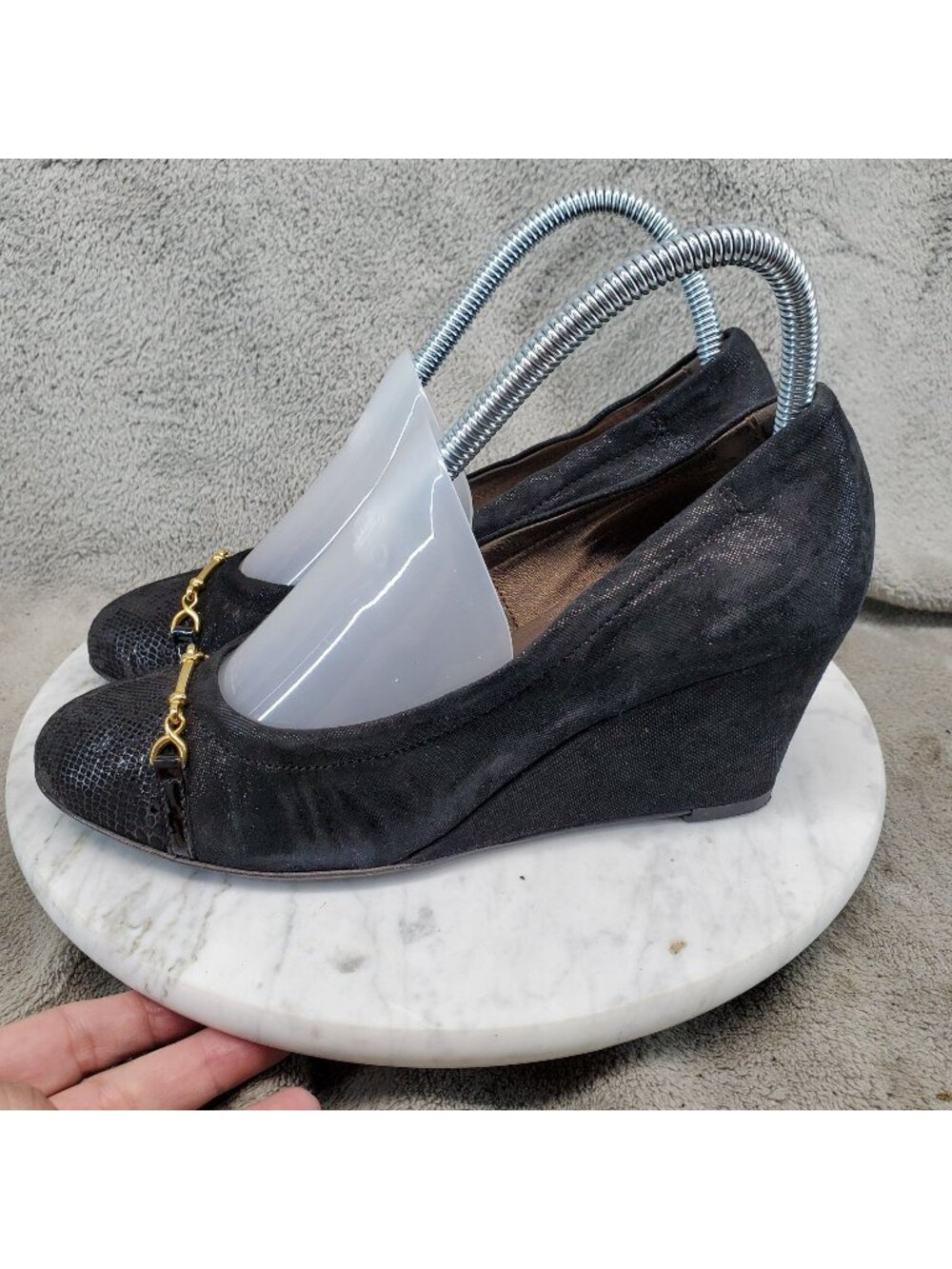AGL Attilio Giusti Leombruni Shoes Womens 37.5 US 7.5 Black Leather Wedge *Read*
